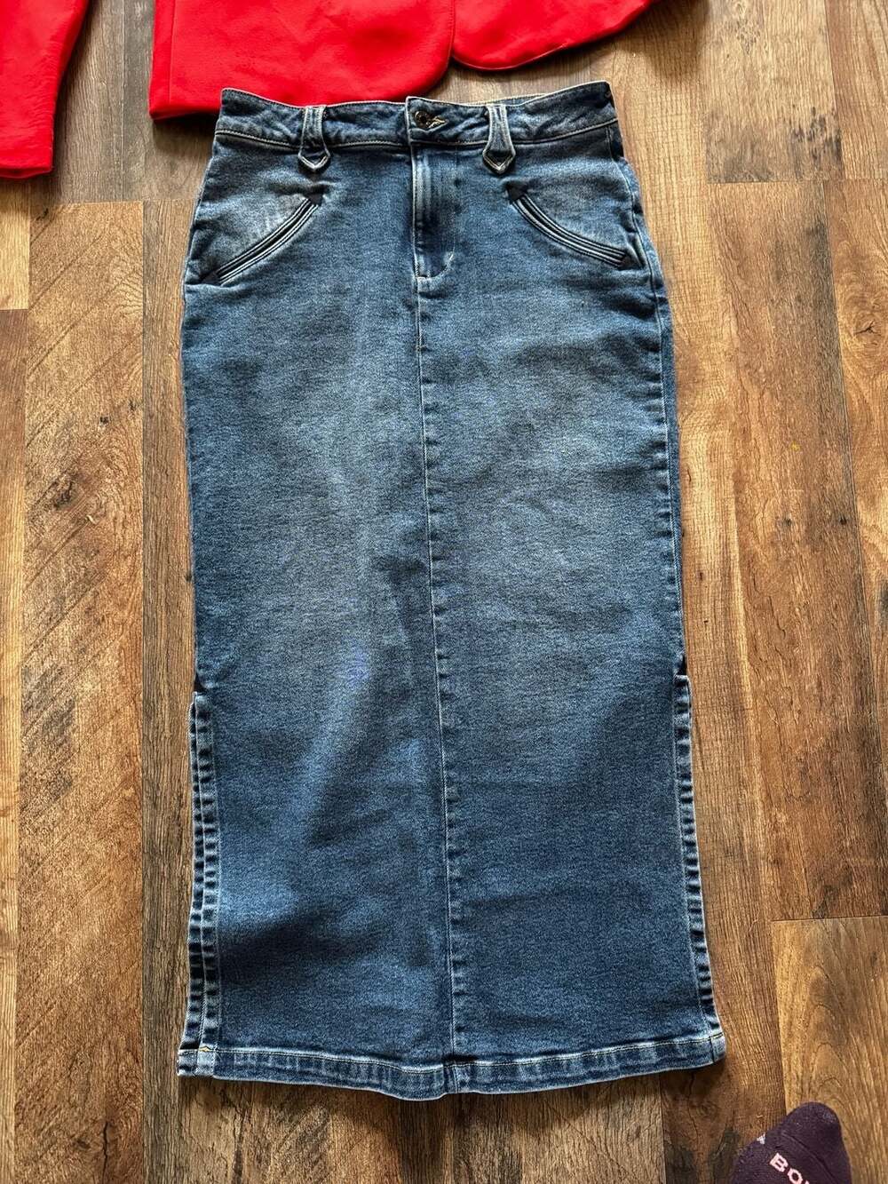 Tecovas Denim Maxi Skirt with Side Slits, Size 26